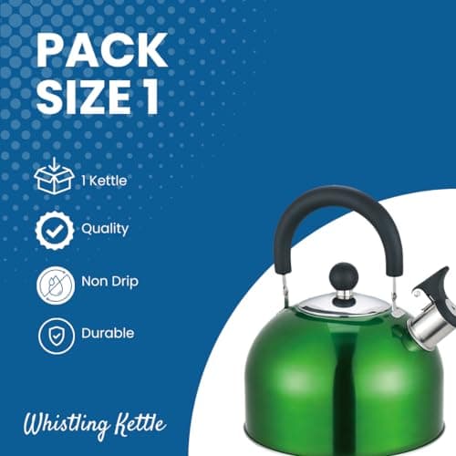 Premium Stainless Steel Whistling Kettle | 10 Colors | Stove top | Non-Drip Pouring Spout | Cool Touch Handle | Whistling Spout | 2.5L Capacity (Metallic Green) — view 3