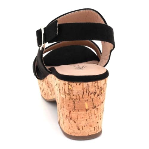 AARZ LONDON Womens Cork Wedge Heel Sandals Open Toe Slingback Adjustable Buckle Strap Casual Party Holiday Everyday Ladies Platform Black Shoes Size 5 UK 38 EU — view 6