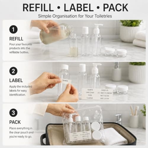 Travel Toiletry Bottles Set, Refillable Travel Containers With Clear Zipper Bag, 5 Piece Cosmetic Bottle And Cream Jar Kit For Shampoo, Conditioner, Lotion, Cleanser, Toner, Skincare Travel Pack Of 1 — view 4
