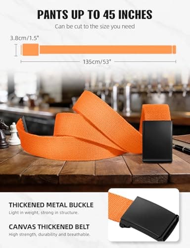 LXMY Belts for Men,Work Belts for Men,Mens Adjustable Canvas Fabric Nylon Golf Belt Fits Anywhere(Orange) — view 3