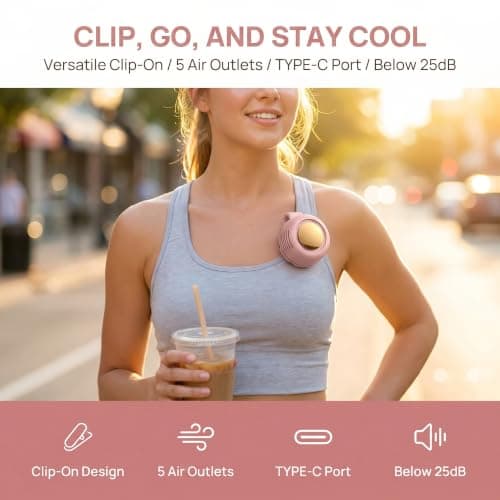 BRTNUP Silent Mini Bladeless Fan Portable Waist Clip Fan Rechargeable Hands-Free Belt Fans with 3 Speeds for Travel Office Shirt, Summer Gift for Outdoor Lovers (Pink) — view 4