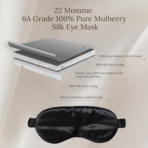 SILKSLEEK Eye Mask for Sleeping, 22 Momme Pure Mulberry Silk Sleep Mask Filled with 100% Pure Silk, Travel Essentials, Super Soft & Comfortable Blackout Eye Mask in Gift Box… (Black) — view 3