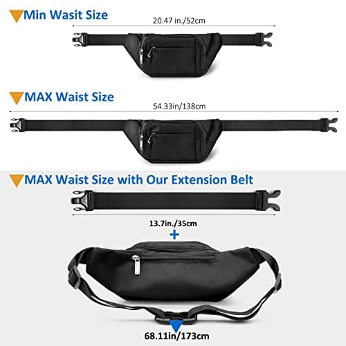 SUPHOSMT 4 Pockets BumBags with 35cm Extended Belt Large Capacity Black — view 6