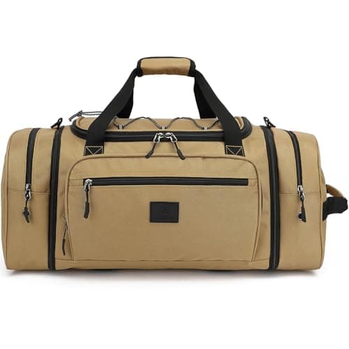 Laripwit Expandable Duffle Holdall Bag for Men 45-50L Medium Travel Duffel Bag Unisex Gym Sports Bag with Shoulder Strap | Multi-Pockets for Weekend Overnight Luggage, Brown