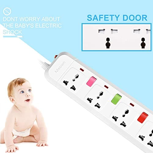 UK to EU Travel Extension Lead, Mscien 4 Way Individual Switches Universal Power Strip Overload Protector With 1.8M Extension Cord — view 6