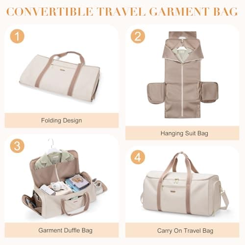 Garment Bags for Travel 2 in 1 Convertible Suit Travel Duffel Bag for Women, Carry On Weekend Overnight Bag with Shoulder Strap and Shoes Compartment for Weekend Trip and Business Trips (Creamy-White) — view 2
