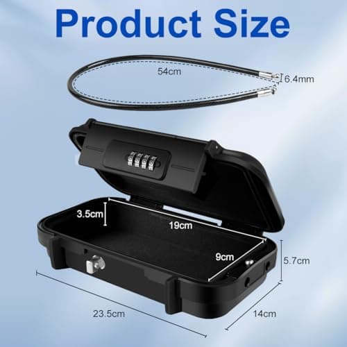 Flintronic Portable Safe Box with Code, Combination Security Case Lock Box, Waterproof Anti-Theft Mini Travel Safe, Portable Lock Box with Removable Wire Rope for Beach, Cars, Office, Vacation — view 2