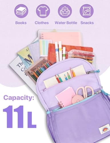 VASCHY Toddler Backpack, Girls School Bag Lightweight Plain Color-block Small Kids Bookbag for Preschool/Kindergarten/Daycare/Travel Lightweight Purple — view 6
