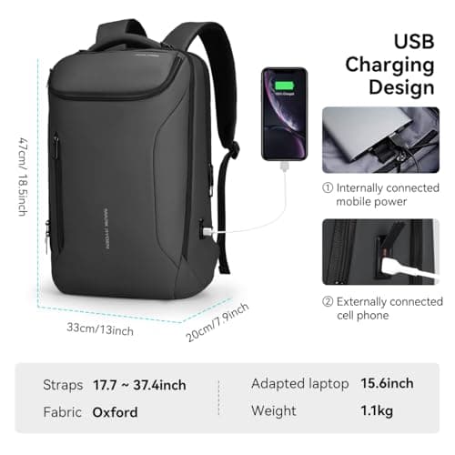 MARK RYDEN mens backpack Large Capacity waterproof laptop backpack business men with USB Charging Port for Official Travel Hiking Pack Fits Under 17.3 Inch Laptop — view 3