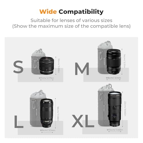 K&F CONCEPT Camera Lens Case, Drawstring Lense Pouch for DSLR SLR, 4 Pack — view 5