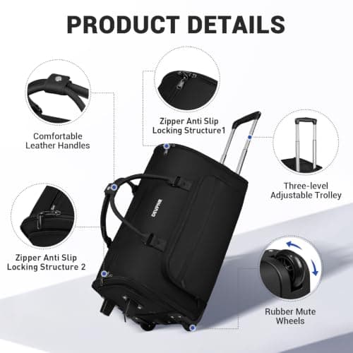 DEVPNR Rolling Garment Bags for Travel 59L, Black, 59L, Rolling Garment Bags for Travel — view 4