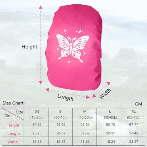flintronic Waterproof Rain Cover for Backpack, Reflective Rucksack Cover, High Visibility Backpack Cover, Anti-dust, Foldable for Girls, Children, Unicorn & Butterfly — view 3