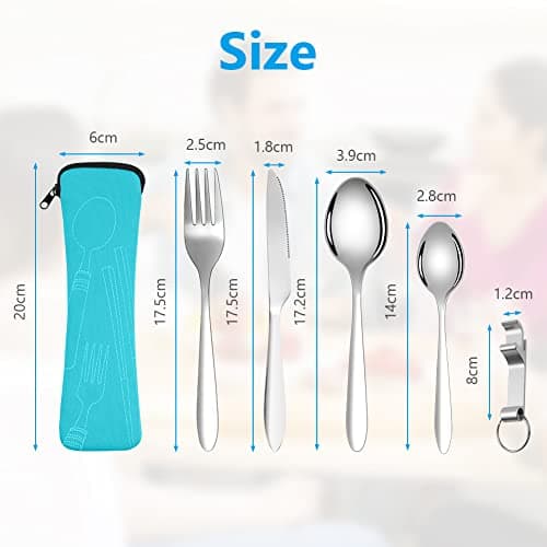 Vicloon 5PCS Camping Cutlery Set, Stainless Steel Flatware Camping Utensil Set with Portable Pouch Case, Outdoor Travel Picnic Office Lunch Cultery for Picnic School Knife Fork Spoon (Sky Blue) — view 2