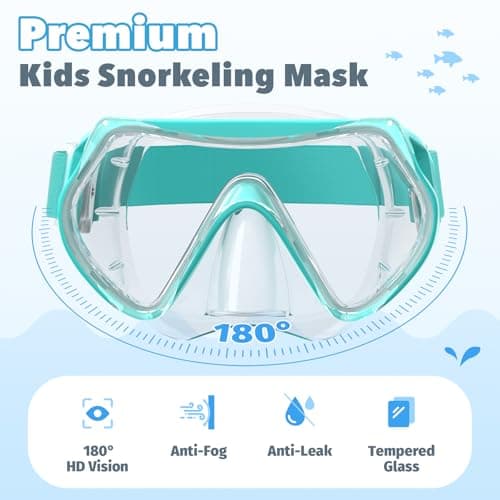 Findway Kids Snorkel Mask with Elastic Fabric Strap,Swimming Goggles kids with Nose Cover,180° Clear View Diving Mask,No Leak Anti Fog Swim Goggles for Boys Girls Aged 6-16 — view 2