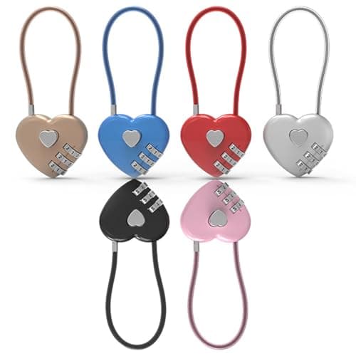 WAZUBC 2 Pcs Combination Lock, Mini 3 Digit Code Heart Lock Wire Rope Password Lock Keyless Resettable Travel Luggage Locks for Backpack, Gym Locker, Hasp, Case (Gold) — view 2