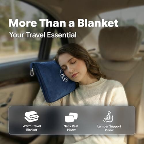 JAJALUYA Travel Blanket, Soft 2-in-1 Airplane Blanket, 65x40 Inches, Travel Essentials Car Blanket with Luggage Sleeve & Backpack Clip (Navy Blue) — view 6