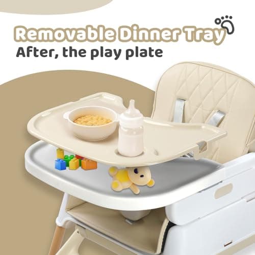Bonnlo 4-in-1 Foldable Baby High Chair, Adjustable Height with Detachable Tray, 5-Point Safety Harness, Highchair for Toddlers 6 to 36 Months, Beige — view 6