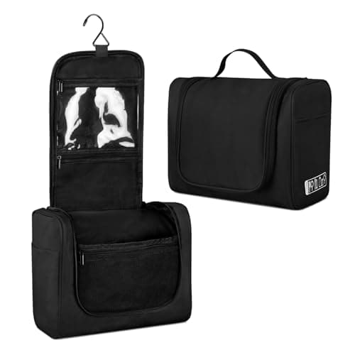 FITDON Large Hanging Toiletry Bag Travel Wash Bag, Portable Makeup Bag Organizer Waterproof Shaving Bag Gym Shower Bathroom Bag, Black