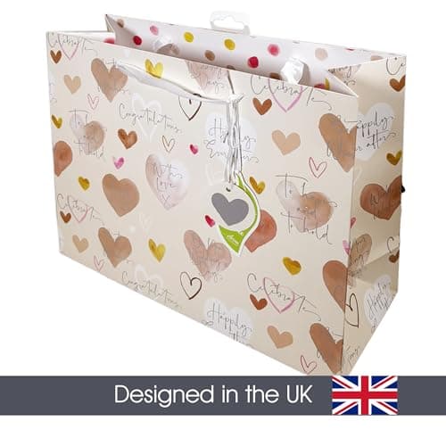 Wedding Gift Bag | Large ‘To Have and To Hold’ Wedding Present Bag 35cm x 28cm x 14cm | Printed Inside | Gift Tag & Satin Ribbon Handles | Designed in the UK | Recyclable — view 4
