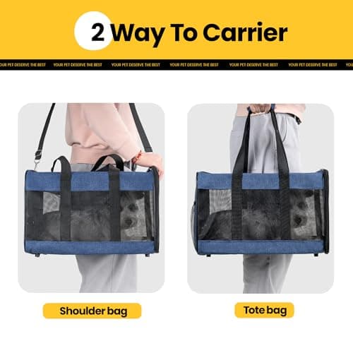 Conlun Dog Carrier Soft Sided, Large Cat Carrier with Inner Safety Leash, Pet Transport Carrier for Large Cats and Medium Dogs up to 10 KG, Collapsible Travel Puppy Carrier Bag -Blue, L — view 6