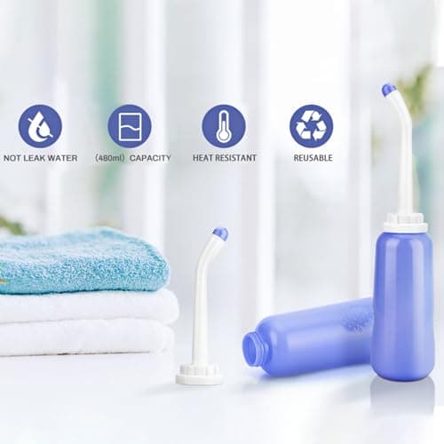 2 Pack Portable Bidet Sprayer Peri Bottle, Number-one Travel Bidet Bottle 500ml 17oz Personal Hygiene Care Toilet Bidet Shower with 2 Nozzles, Dust Cap and Storage Bag for PostPartum Care and Recovery — view 5