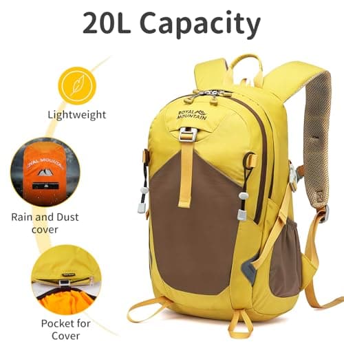 Lightweight Hiking Backpack, 20L Women/Men Waterproof Travel Rucksack Bag with Rain Cover, Outdoor Small Foldable Daypack for Student, Fit for 12.9 inch Laptop, Yellow — view 3