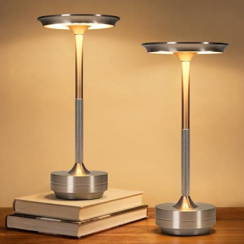 Cordless Table Lamp Set of 2,Rechargeable Touch Lamps Bedside Lamps,3000-6000k Dimmable Waterproof Wireless LED Table Lamp,Protable Battery Operated Lamp for Home Shower Bedroom Living Room (Silver)