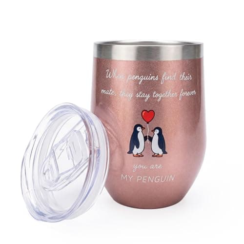 Coolparty You are My Penguin Gift for Her Him, 350ml Insulated Wine Tumbler Romantic Love Present for Boyfriend Girlfriend Husband Wife Couples on Anniversary Birthday Valentine's Day