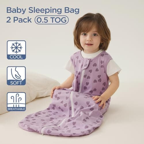 Duomiaomiao Baby Sleeping Bag 0.5 Tog Sleeping Bag, Baby Summer Sleep Sack 2 Pack 100% Cotton Unisex Infant Newborn Sleep Bag 18-36 Months, Purple — view 2