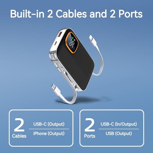 Power Bank with Built-in Cables, 10000mAh Fast Charging Portable Phone Charger, 22.5W PD USB C Battery Pack Compatible with iPhone 16 15 14 Android, etc — view 4