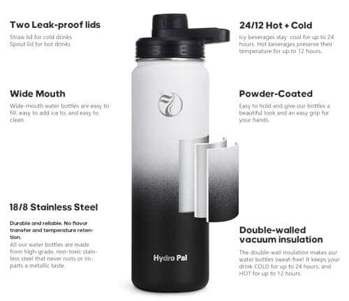 HydroPal Vacuum Insulated 750ml Stainless Steel Water Bottle with Dual Lids — view 2
