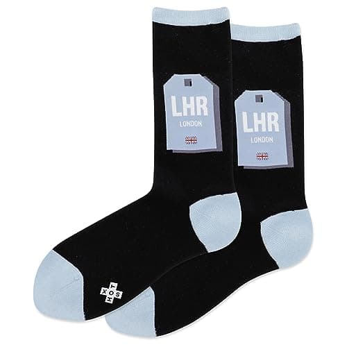 Hot Sox Women's Fun Travel & Cities Crew Socks-1 Pair Pack-Cool & Artistic Gifts, London Luggage Tag (Black), 3.5-9 UK