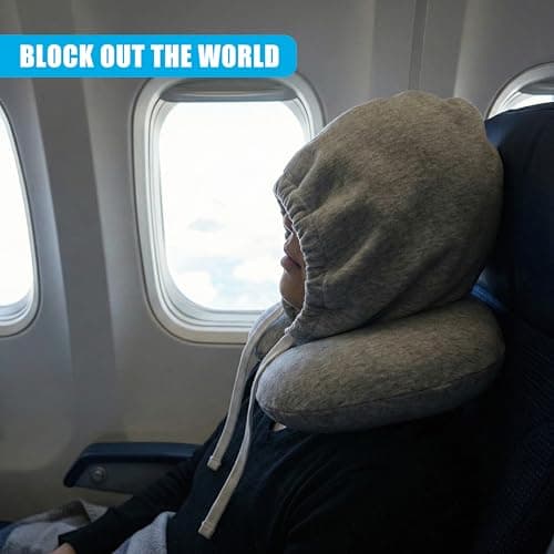 GEEZY Travel Pillow Soft Comfortable Hooded U Shape Airplane Neck Pillow, Head & Neck Support Sleeping Rest Cushion Compact & Lightweight Car Train Pillow — view 3