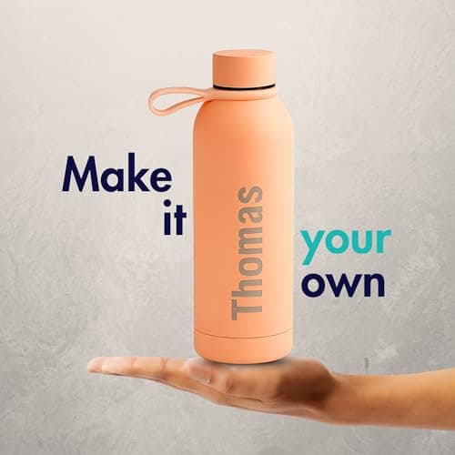 Engraved Personalised Water Bottle 500ml, Peach, Vacuum Flask — view 2