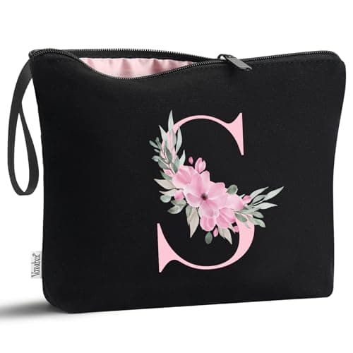 Vavabox Personalised Initial Make Up Bag, Gifts for Women (S, Black)