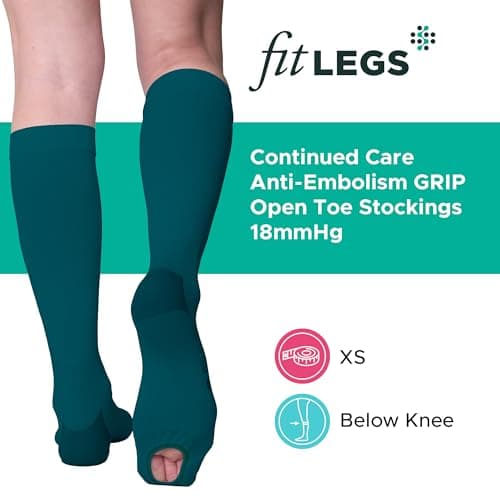 FitLegs - Open-Toe Compression Stocking - 18mmHg AES DVT Prevention - Below Knee, Medium, Green — view 3