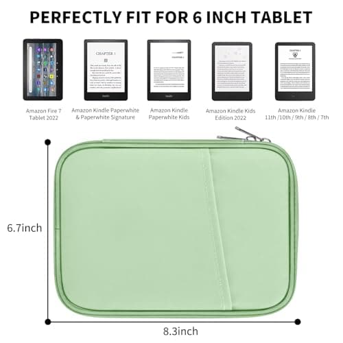 HoYiXi Universal Sleeve Bag for 6",6.8",7" Kindle Paperwhite/Colorsoft 2024-2012 Compatible with 6"-6.8" All-New Kindle/Kobo/Tolino/Sony,6" EReader with Anti-Drop Protective Cover,Green — view 2