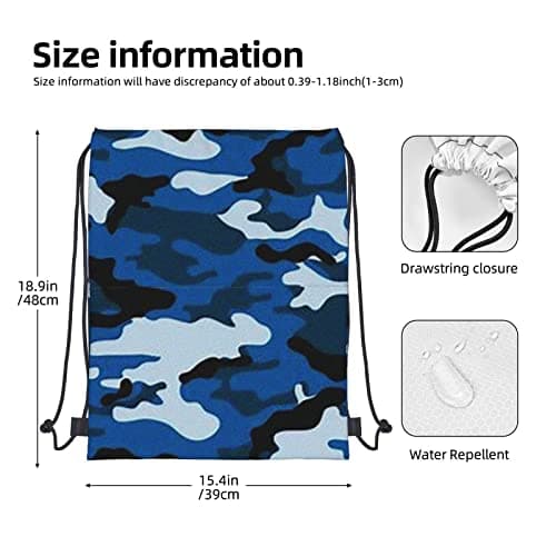 Richugui Drawstring Backpack Blue Camo Print Waterproof Fitness Drawstring Bag,Men Women Sports Backpack Yoga Bag,With Zipper — view 4