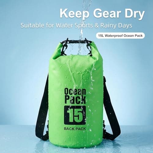 RONGZUBAT 2L Waterproof Dry Bag, Small Roll Top Dry Sack for Phone, Keys and Essentials, Lightweight Waterproof Bag for Kayaking, Paddle Boarding, Beach, Swimming, Camping and Travel - Green — view 4