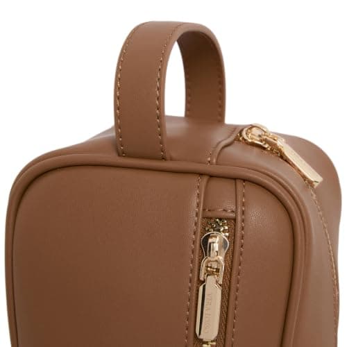 Toiletry Bag Vera Losso Premium Luxury Vegan Leather Wash Bag, Travel Toiletry Organiser with Rose Gold Hardware, Brown, 24 x 12 x 11 cm — view 6