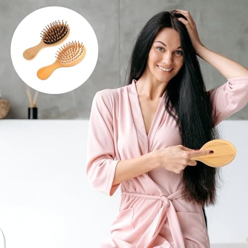 2 PCS Travel Brushes for Hair, Mini Bamboo Brush Anti-Static Massage Scalping Detangling Natural Wooden Pocket Small — view 6