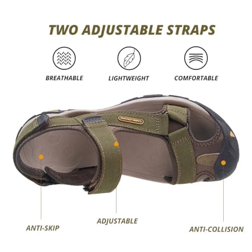 Camel Crown Men's Waterproof Hiking Sandals Closed Toe Water Shoes Athletic Sport Sandals for Summer Outdoor Beach Wading Boat, Green camouflage, 31.0 cm M — view 3