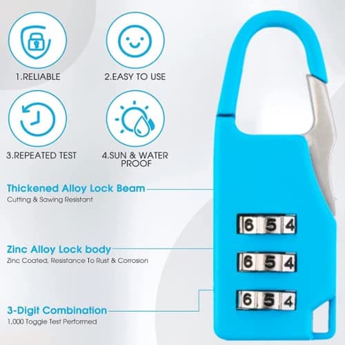 Luggage Locks, [4 Pack] 3-Digit Security Suitcase Locks,Small Padlocks Luggage Locks Padlocks with Outdoor Travel Luggage Suitcase Baggage School Gym Lockers Laptop Bag — view 3
