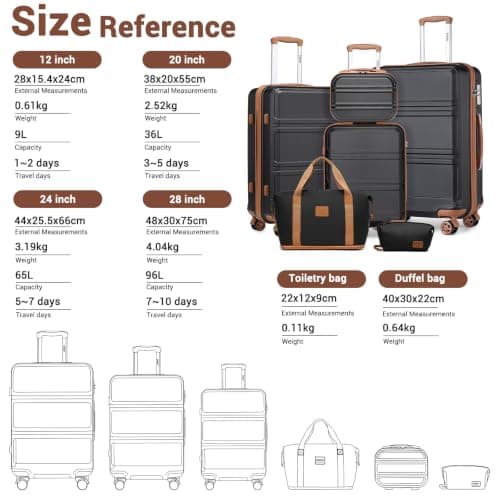 Kono 6 Piece Luggage Set ABS+PC Hard Shell 20/24/28 Inch Suitcase Bundle — view 2