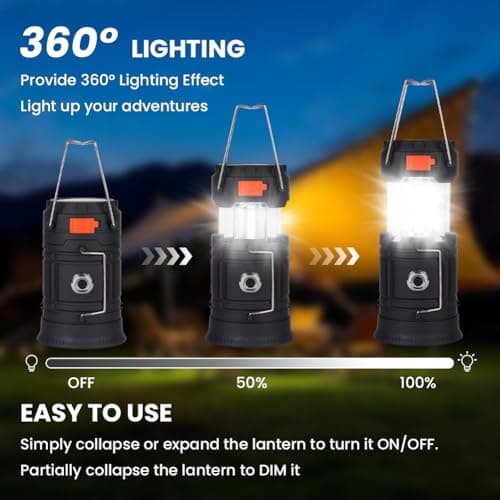 HOTUT Camping Lantern, Rechargeable Solar Camping Lights, Camping Lantern Battery Operated with Foldable Handle, Hand Crank and USB Charger, Portable Outdoor LED Camping Lights for Emergency Hiking — view 5