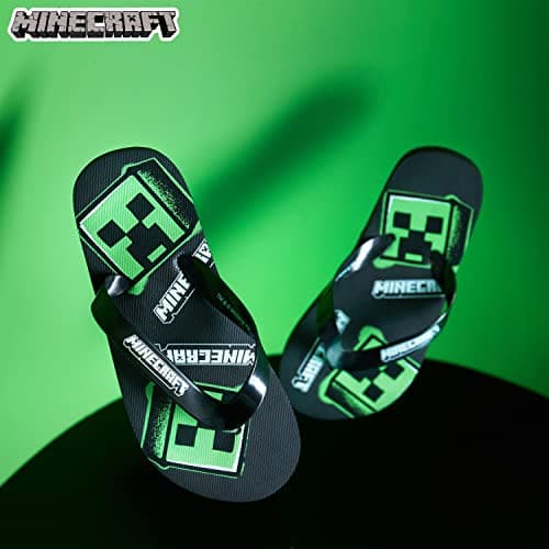Minecraft Boys Sliders or Flip Flops for Beach and Pool - Boys Gifts (Black Flip Flops, 10-10.5 UK) — view 2