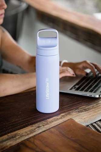 LifeStraw Go Series – Double Wall BPA-Free Vacuum Insulated 18 oz Stainless Steel Water Filter Bottle for Travel and Everyday use; Provence Purple — view 4
