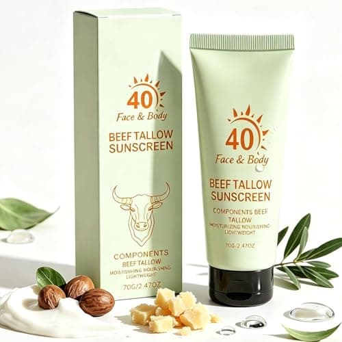 Beef Tallow Sunscreen SPF 40, Reef Safe Sunscreen Travel Size, Face and Body Mineral Sunscreen, Natural Organic Non-greasy Lightweight Formula, Moisturizing Protection for Women & Men Daily Use (1PC)