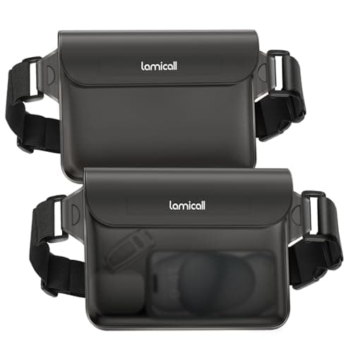 Lamicall IPX8 Waterproof Pouch Bag - [2 Pack] Waterproof Waist Dry Bag with Adjustable Strap, [Quick Opening] for Beach, Swimming, Boating, Fishing, Camping, Kayaking, Hiking - Transluscent Black