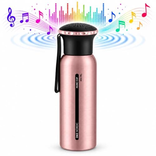 On the Go Hydration & Entertainment Rose Gold 460ml Stainless Steel Water Bottle with Bluetooth Speaker. — view 2